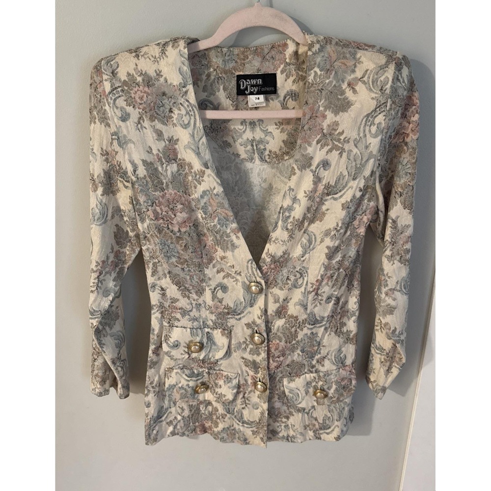 Vintage Dawn Joy Fashions Women's Floral Button Front Jacket Pocket - Size 8